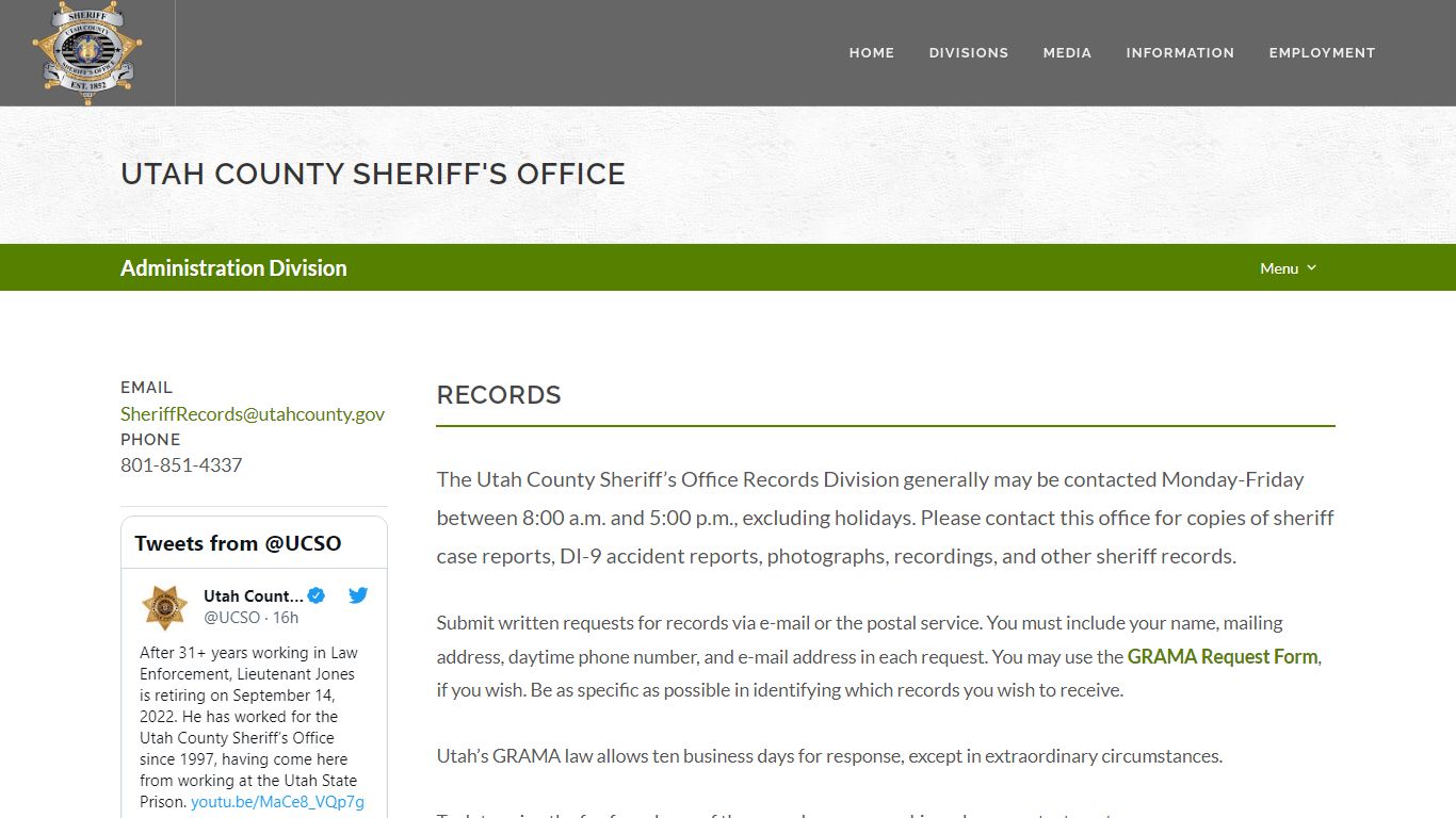 Utah County Sheriff's Office Records